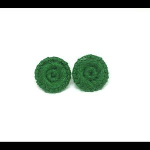 Green Button Stud Earrings